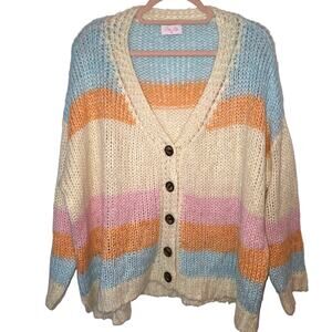 PINK LILY Size Small Striped Button Front Oversized Knit Cardigan